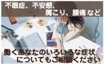 不眠症、不安感、肩こり、腰痛など 働くあなたのいろいろな症状についてもご相談ください